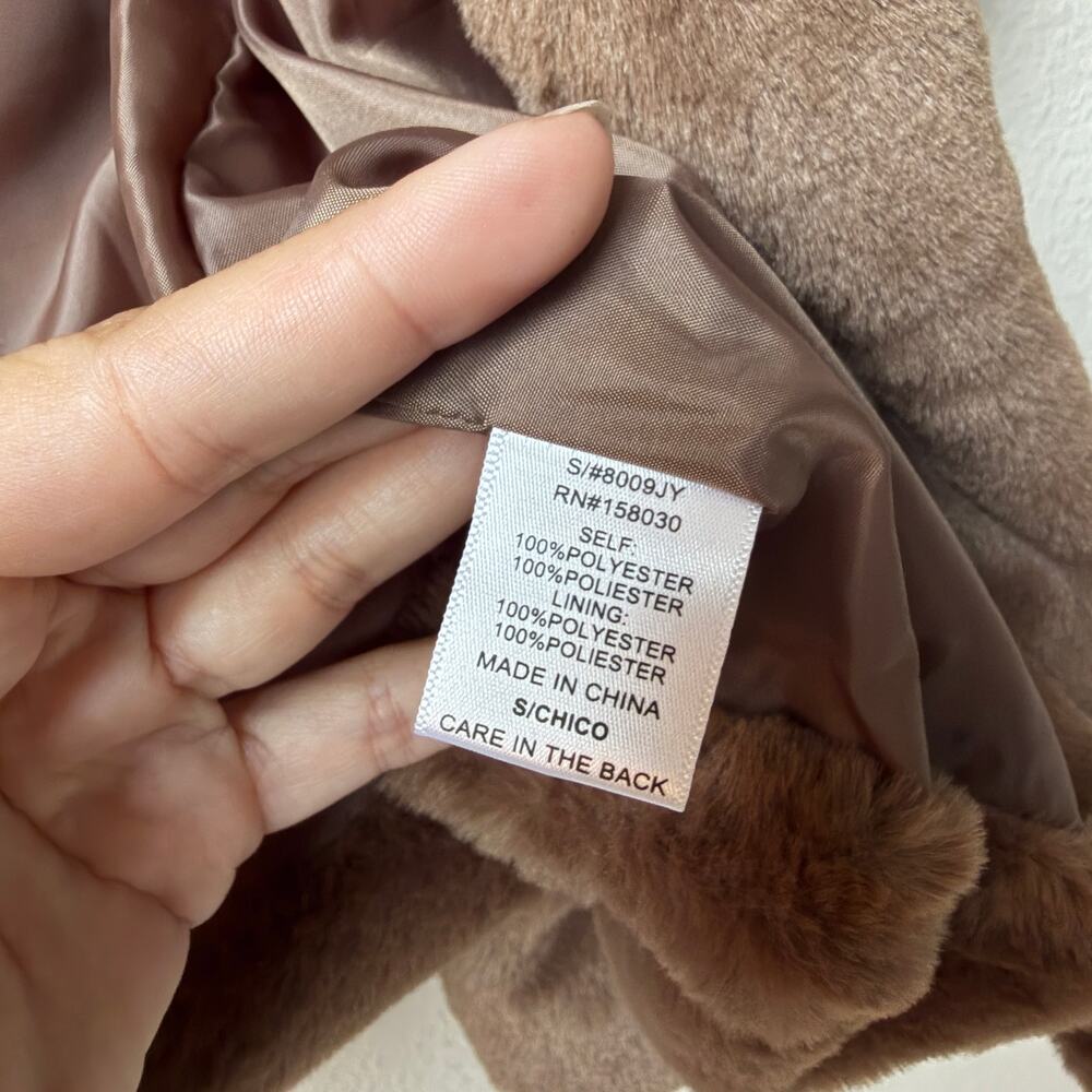 Love Tree Brown Faux Fur Teddy Coat Size S - Picture 5 of 6